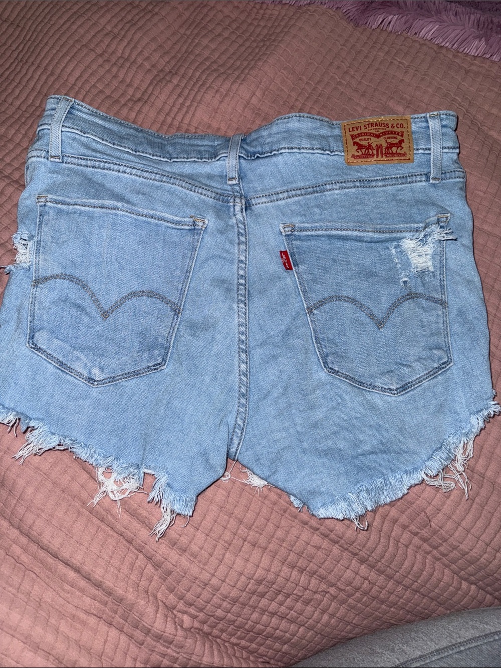 Levi's Light Blue Frayed High-Rise Denim Shorts